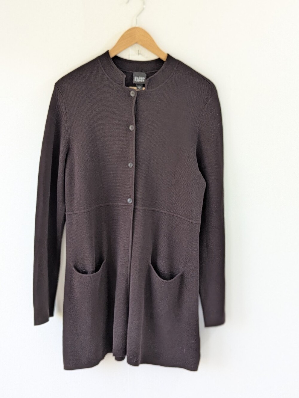 Eileen Fisher Dark Brown Button-Front Silk Cotton Knit Cardigan Size Small